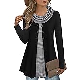 Bebonnie Womens Long Sleeve Cowl Neck Warm Splicing Tunic Tops with Buttons