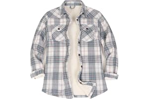 ThCreasa Womens Sherpa Lined Flannel Jacket with Hand Pockets, Plaid Button Down Fuzzy Shirt Jackets
