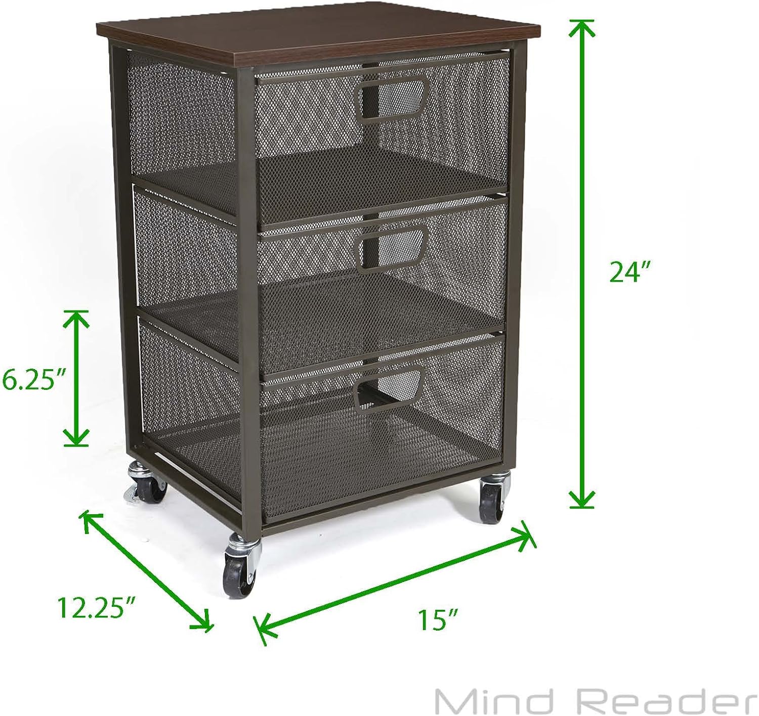 Mind Reader Rolling Storage Cart with 3 Drawers, File Storage Cart, Utility Cart, Office Cart Drawer Storage, Bathroom Storage: Kitchen & Dining