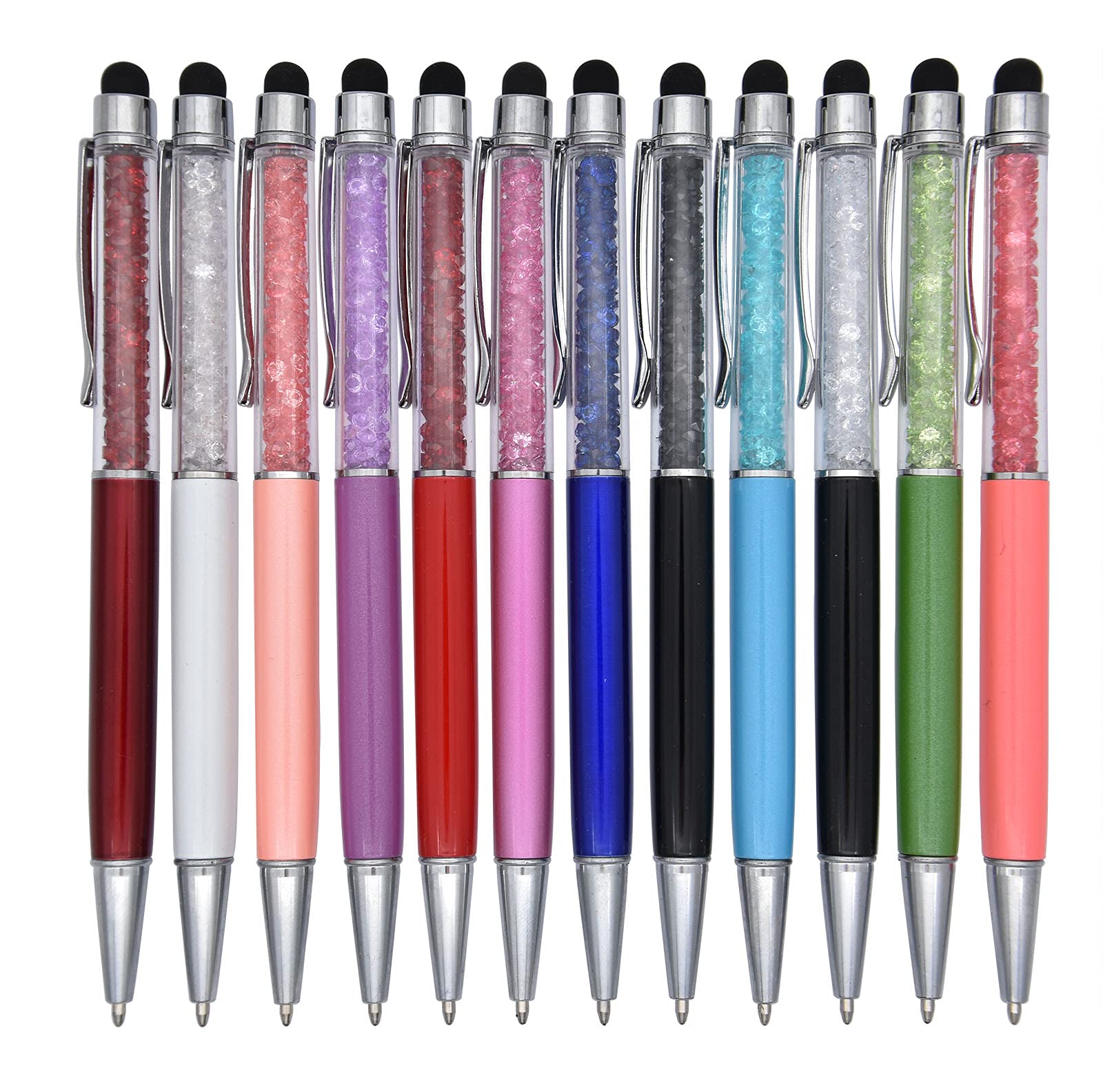Gullor 12 Pieces Bling 2-in-1 Slim Crystal Diamond Pens and Black Ink Ballpoint Pens, Multicolor A