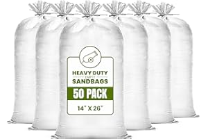 CARRYWELL (Not Made in China) Heavy Duty Sand Bags for Flooding, Empty W/Tie Strings, UV Protection for 1600 Hours, Flood Water Barrier Sandbags,14in x 26in, Sandbag for Weight, 50lb Capacity