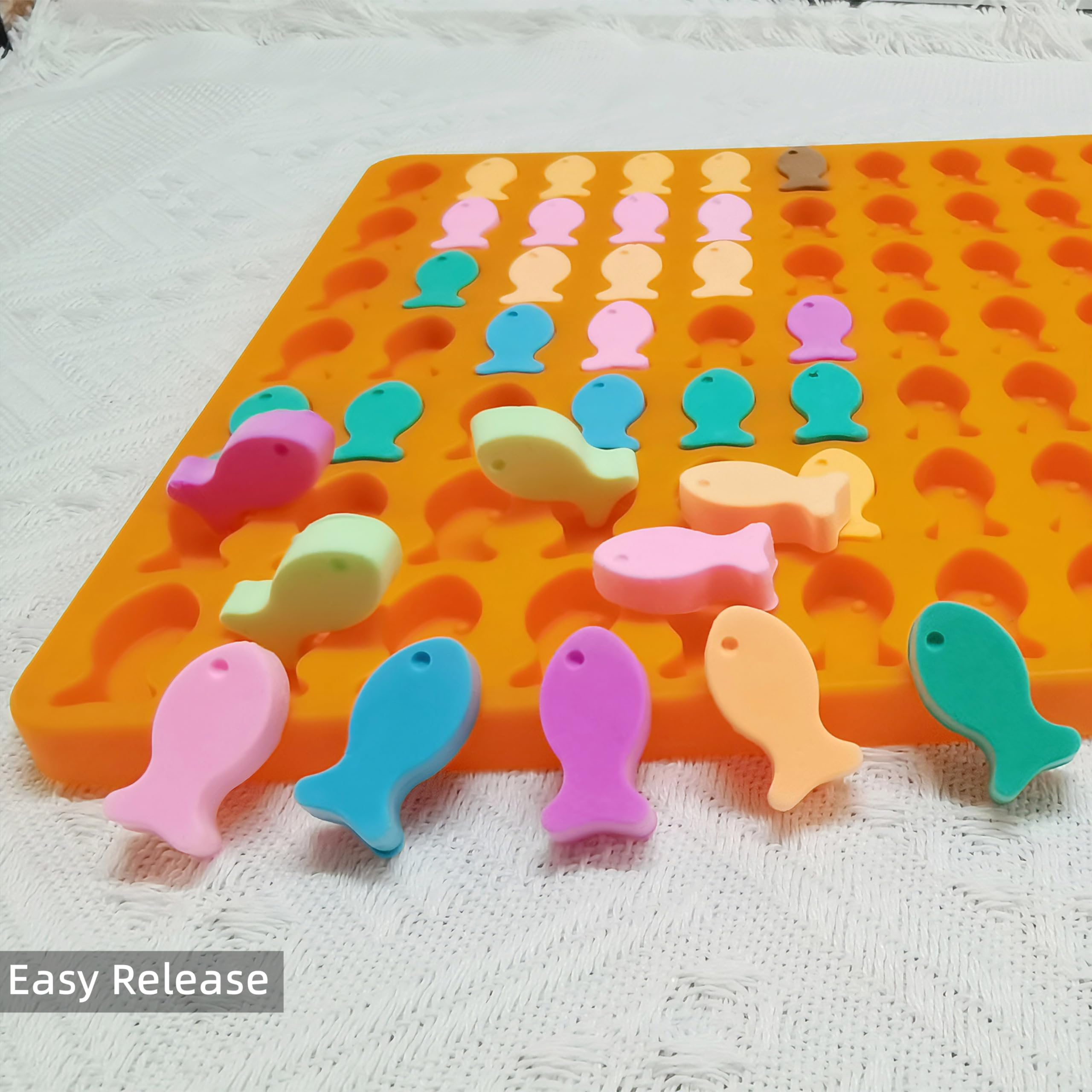 Mini Fish Silicone Molds for Candy Gummy Chocolate, Goldfish Silicone Mold, Dog Treat Molds with Scraper (fish)