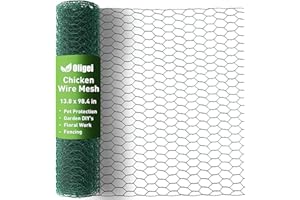 OLIGEI Chicken Wire for Floral Arrangements, Chicken Wire Mesh 13.8 x 98.4 Inches, 0.6 Inch Hexagonal Galvanized PVC Coated Wire Mesh for Protecting Poultry, Plants, Fruits, Vegetables, etc - Green