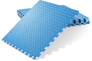 Philosophy Gym Pack of 6 Exercise Flooring Mats - 24 x 24 Inch Foam Rubber Interlocking Puzzle Floor Tiles - Blue