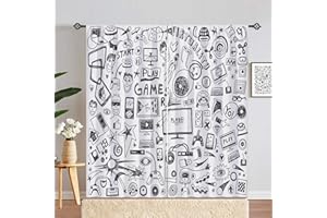 YUANZU Kids Video Game Curtains W42 x L84 Inch Rod Pocket Computer Gamepad Sports Rocket Teen 90's Print Pattern Privacy Fabric Window Drapes for Boys Girls Bedroom Nursery Baby Playroom 2 Panels