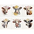 JarThenaAMCS 6Pcs Floral Cow Swedish Dishcloths Cute Cow Kitchen Dish Towel Reusable Washable Cotton Kitchen Towels for Home Party Cleaning Housewarming, 7 x 8 Inch