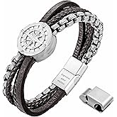 murtoo Mens Bracelet, Leather and Steel, Multi-layer Leather Bracelet for Men with Compass, Gift Idea for Boyfriend Husband Father