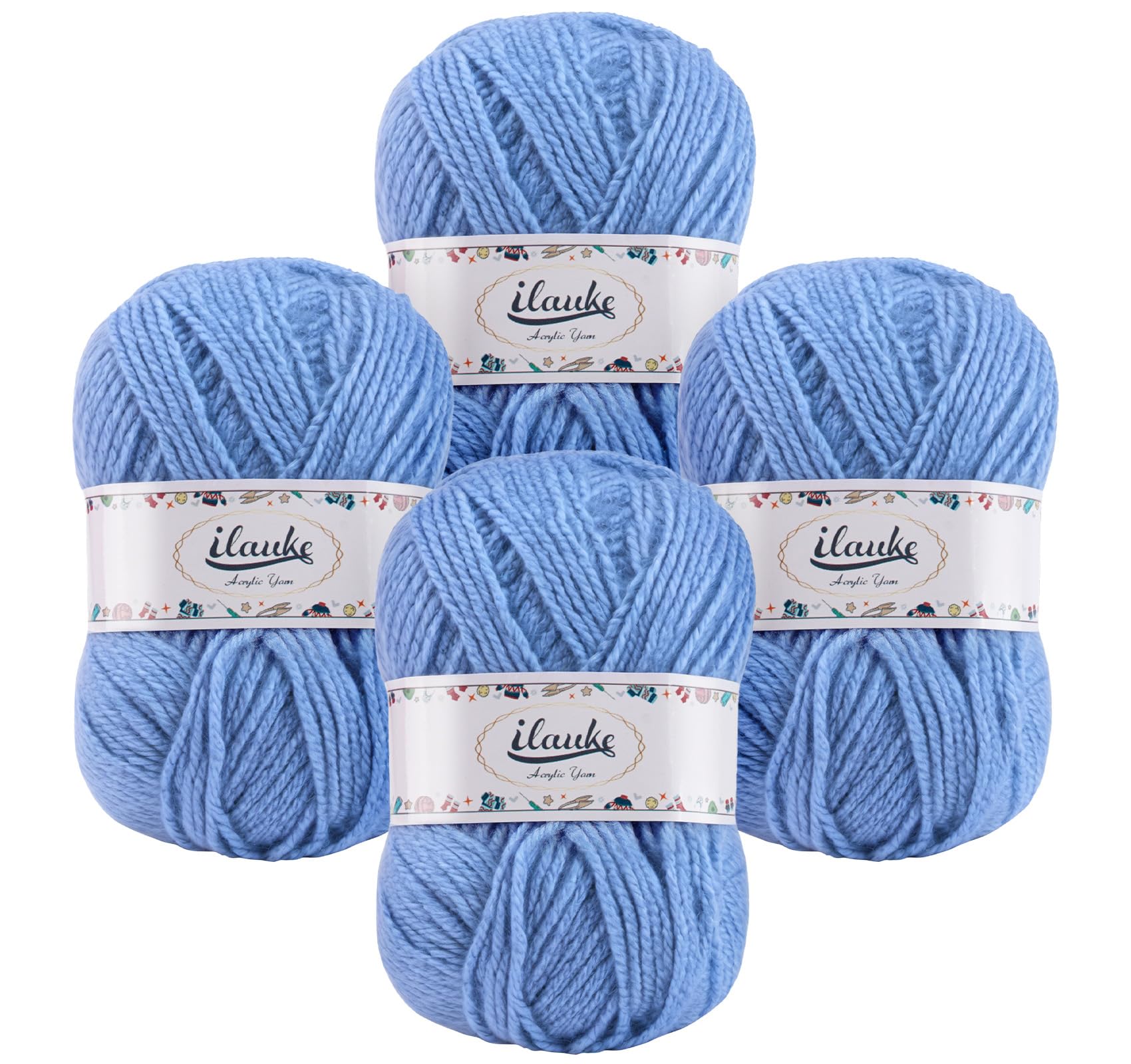ilauke Crochet Yarn 4 x 50g, Hand Knitting Yarns, Acrylic Wool for Knitting, Crochet and Crafts, Blue