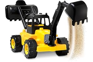 Dragon Drew Backhoe Toy Construction Truck | Front Loader and Excavator Scoop Truck for Kids and Toddlers