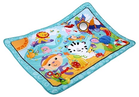 Fisher-Price CBJ65 Große Spiel- und Krabbeldecke mit Tiermotiven und Babyspielzeug, 1 x 1.50 m, blau