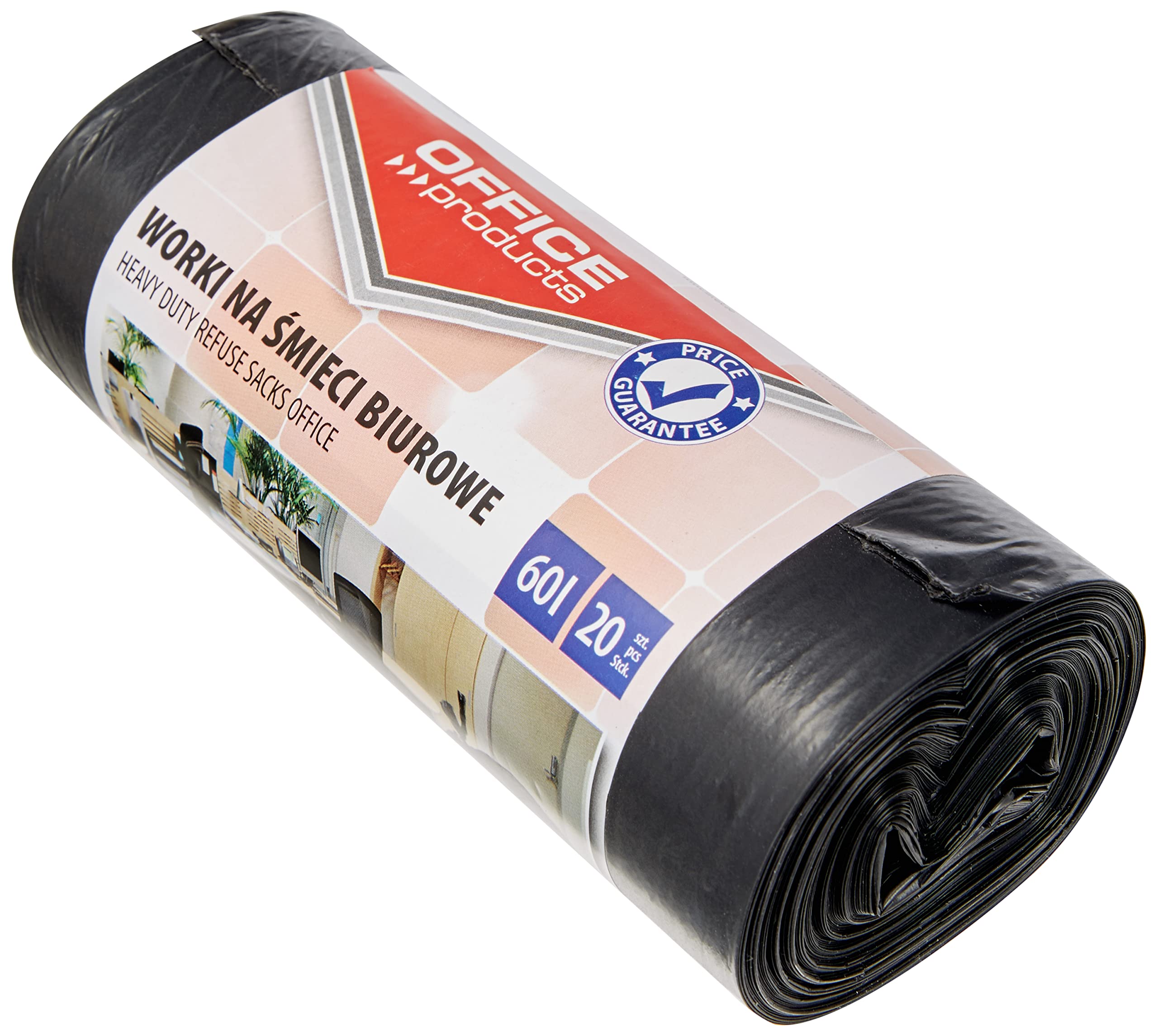 Office Products 22021229-05 Bin Liners 60 L – Pack of 20 | Bin Liners for Household Waste for The Office | Colour: Black | Foil Thickness: 20 µm