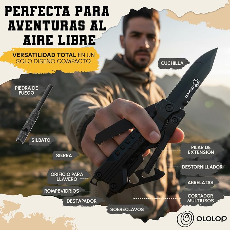 ® Navaja multiusos 23 en 1, incluye cuchillo de supervivencia