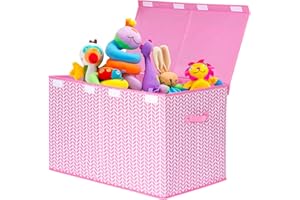 Mayniu Extra Large Toy Box Chest with Dividers, 120L Sturdy Toy Storage Organizer Bin Boxes Basket for Kids, Boys, Girls, Living Room, Nursery, Bedroom, Playroom (26"x17" x17", Pink)