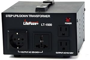 LiteFuze LT Series 1500 Watt Voltage Converter Transformer Step Up/Down - 110v to 220v / 220v to 110v Power Converter - Fully Grounded Cord - Universal Socket, CE Certified