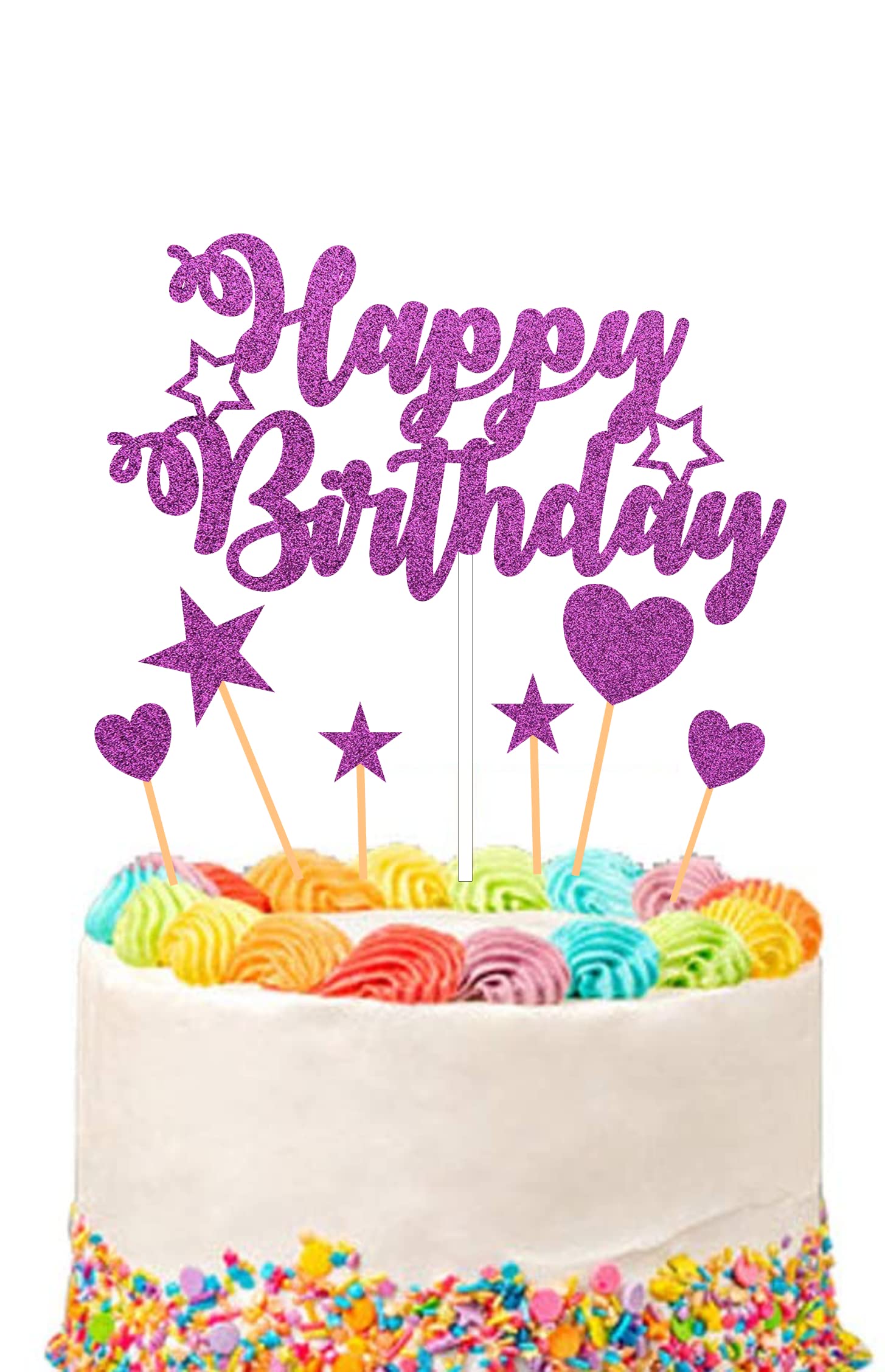 Happy Birthday Cake Toppers Glitter Cake Toppers Birthday Cupcake Topper for Birthday Party Supplies (Purple)
