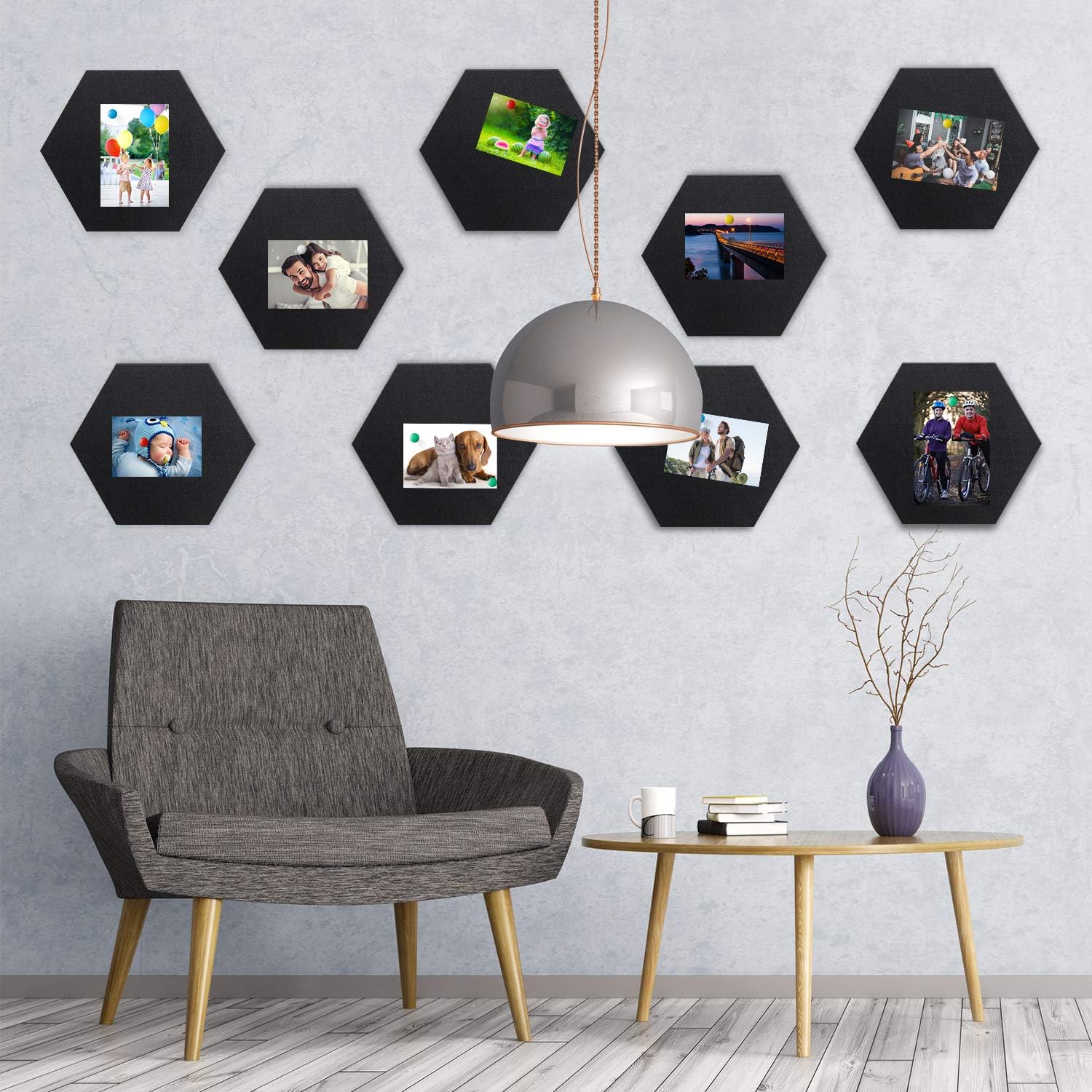 10 Packs Pin Board Hexagon Felt Board Tiles Bulletin Board Memo Board with 20 Pieces Push Pins, Decoration for Home Office Classroom Wall (Black, 5.9 x 7 Inches/ 15 x 17.7 cm) : Office Products