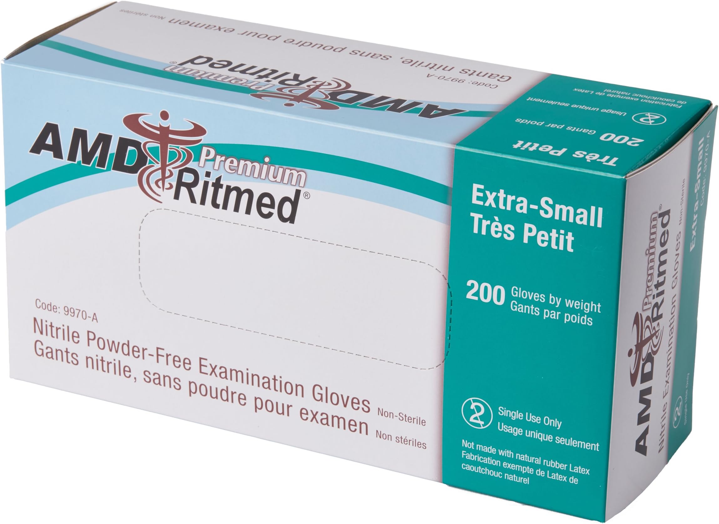 AMD Ritmed Premium Nitrile Gloves, highly resistant to chemicals, Slim Blue Powder-Free Medical Grade | Anti-Microbial, Hypoallergenic For Tattoo Artists, Hairdressers, Surgery (200 Units Extra Small)