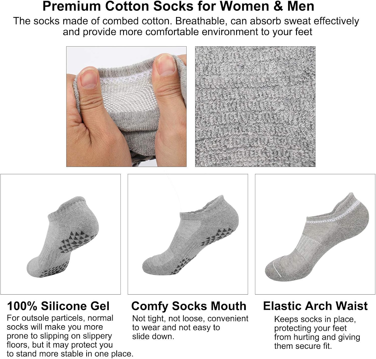 Hirsrian Unisex Non Slip Grip Socks for Yoga, Hospital, Pilates, Barre | Ankle, Cushioned: Clothing
