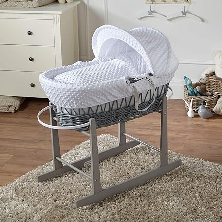 white dimple grey wicker moses basket