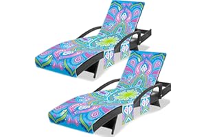Ruikyhom Lounge Chair Towel Cover (Pack of 2), Chaise Lounge Cover, Beach Chair Covers with 3 Pockets for Trips Beach Pool Garden Sunbathing Courtyard, 85 x30 in, Mandala Style Green Blue