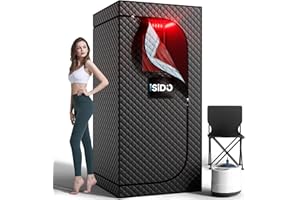 ISIDO Portable Infrared Steam Sauna with 660nm Red Light Therapy Lamp & 3.0L 1400W Steamer, Remote Control - Sauna Tent Sauna Box for Body Recovery & Skin Care Pain Relief - Personal Sauna for Home