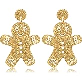 Glitter Dangle Earrings Gingerbread Man HO HO HO Earrings Hypoallergenic Resin Metal Drop Earrings Stud for Women Festive Party Gift