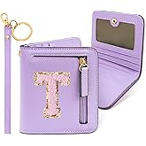 COSHAYSOO Preppy Wallet Gifts for Teen Girls Women Small Wallet RFID Bifold PU Leather Christmas Valentines Easter Mothers Fathers Day Nurse Appreciation Graduation Gifts Chenille Letter T Purple