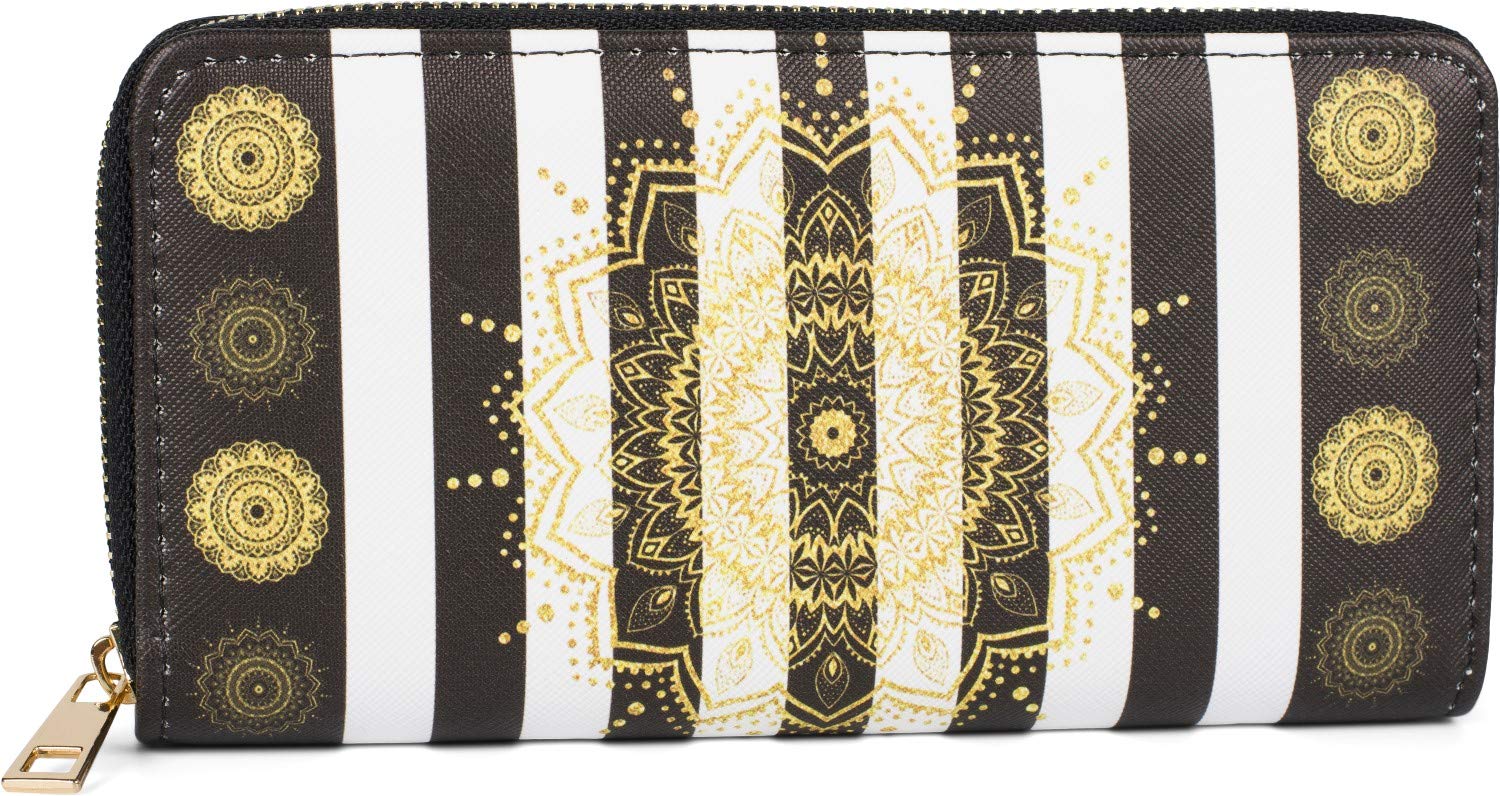 styleBREAKER Women Wallet with Different Summer Motifs, Zipper, Wallet 02040143, Color:Mandala - Black-White-Gold