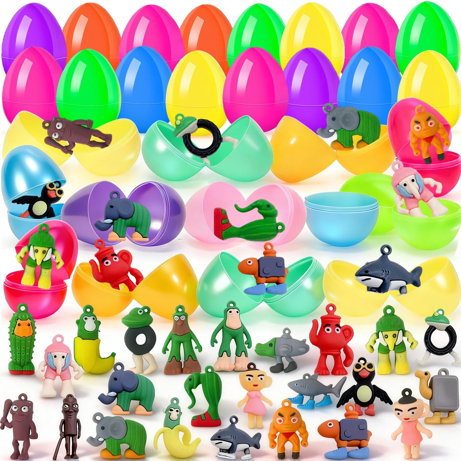 24 Pcs Prefilled Easter Eggs for Kids with 24 Italian Brainrot Figures, Colorful Filled Easter Eggs, Easter Basket Stuffers, Party Favors & Easter Gifts for Kids