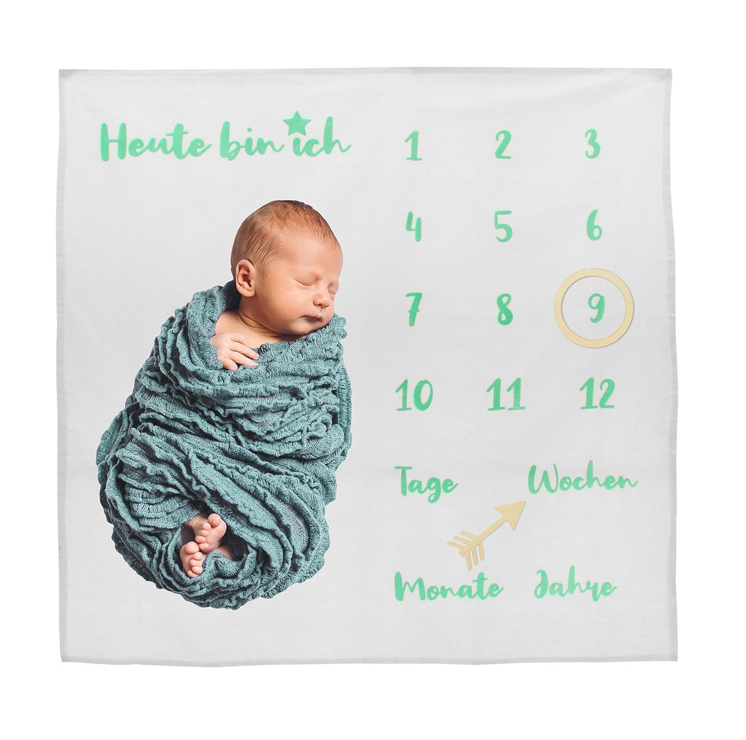 Baby Meilenstein Decke - Fotodecke 100x100cm Mit Holz-Zubehör Für Erinnerungsfotos