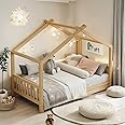 Bellemave Floor House Beds Wood Montessori Bed Frame Twin Size Platform Bed with Headboard & Footboard for Kids Boys Girls Teens, Natural