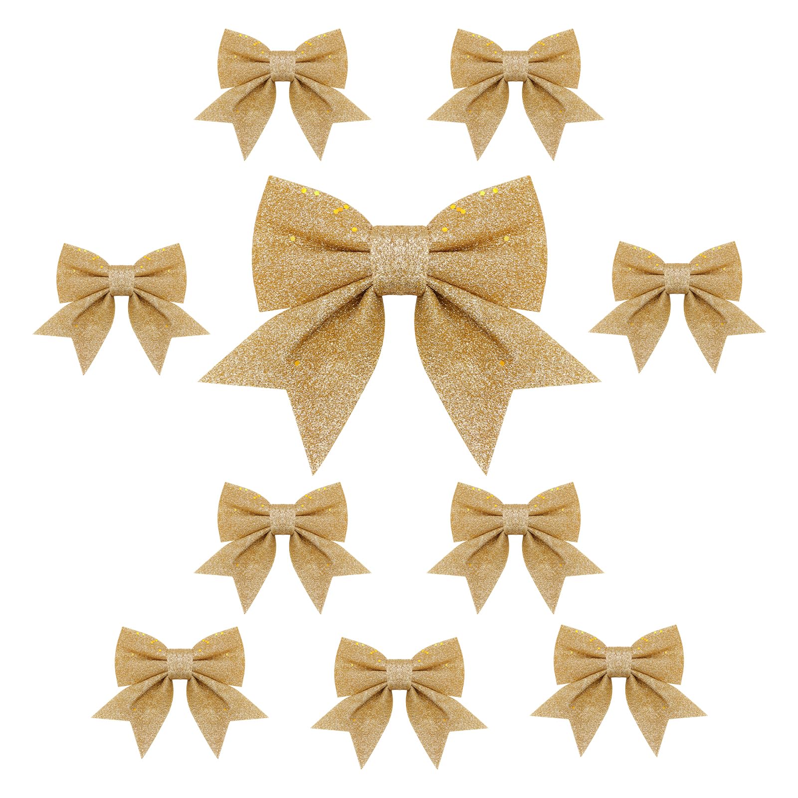 Topways 10PCS Christmas Bow Decorations, Gold Sequin Bow Ties for Christmas Tree, Xmas Ornaments for Home Party 6.7in