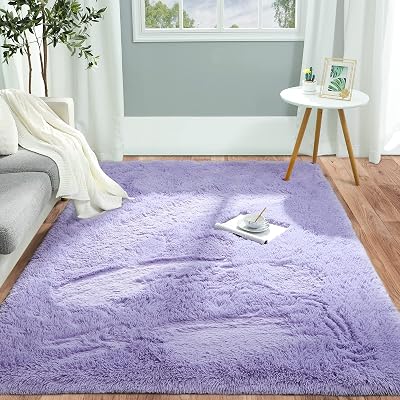 Pettop Fluffy Lavender Purple Rug 4x6 Feet Non-Slip Washable Carpet