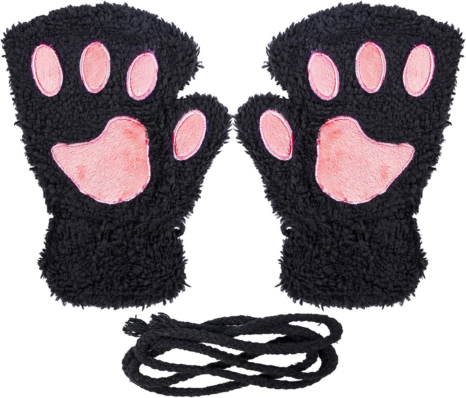 Loritta 2 Pairs Womens Cat Paw Gloves Winter Plush Faux Fur Cute Kitten Fingerless Mittens, Black + Gray(2 Pairs) at  Women’s Clothing store