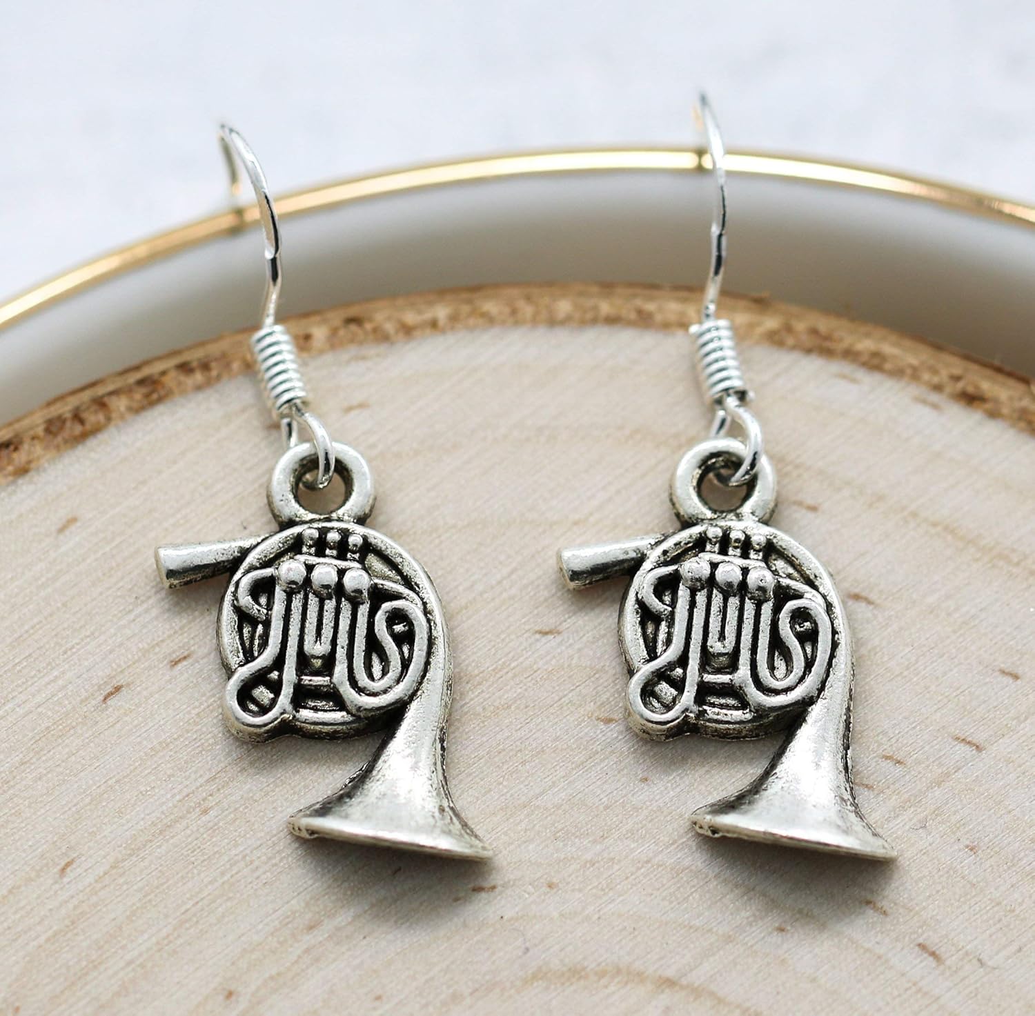 French Horn Earrings 925 Sterling Silver Hooks French