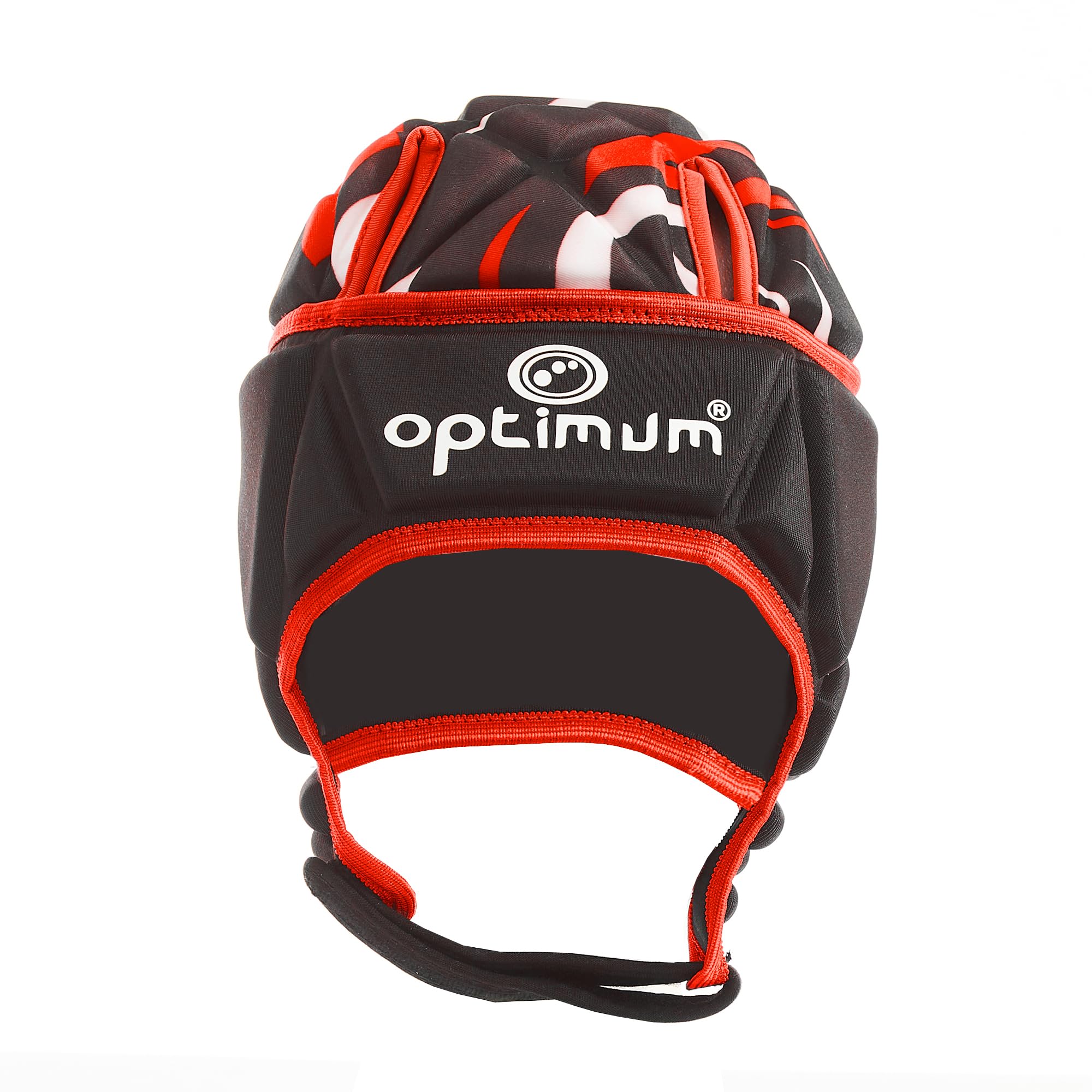 Optimum Senior Razor Rugby and Football Headguard - Full Coverage Scrum Cap | Breathable, Soft-Edged, Lightweight Protective Headgear Black/Red, Small