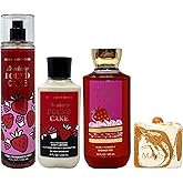 Bath & Body Works Strawberry Pound Cake - Fine Fragrance Mist, Body Lotion and Shower Gel - with a Peach Gardenia Bar Soap