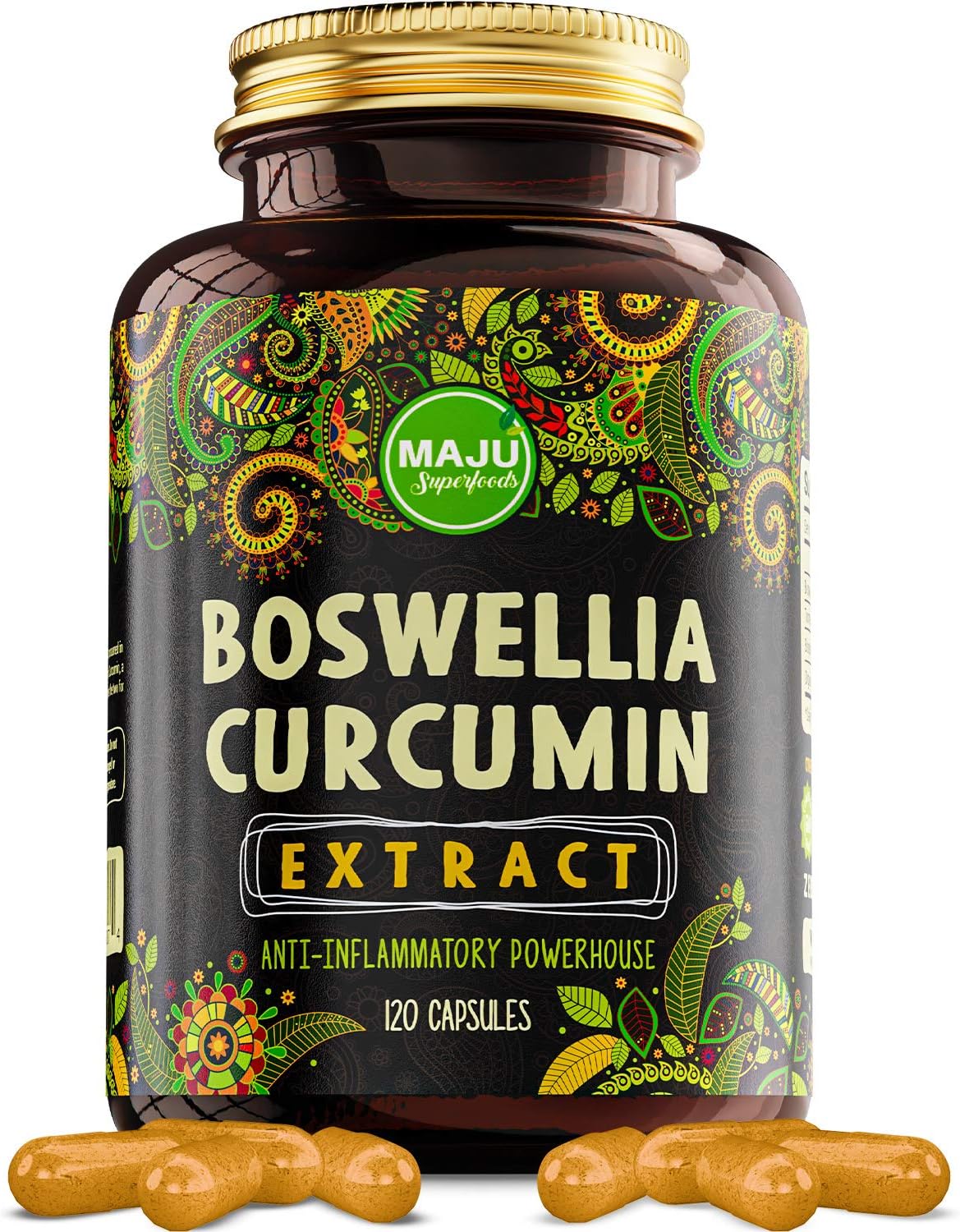[Extra Strength] Boswellia Serrata Extract Capsules w/Turmeric Curcumin (120 ct), Boswellic Acid (Indian Frankincense) & 95% Tumeric Supplement with Bioperine