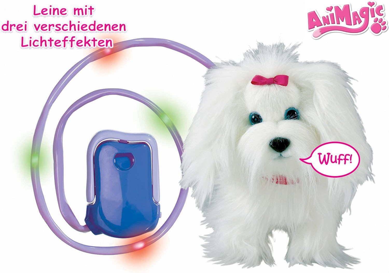 Animagic Fluffy - Peluche de Perro (Incluye Correa con Luces)