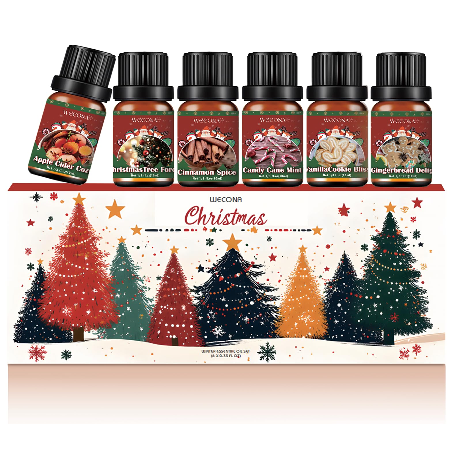 Christmas Essential Oils for Diffuser - Holiday Essential Oils Gift Set, 6 x 10ml Christmas Scents Including Gingerbread, Candy Cane, Apple Cider and More - Winter Diffuser Oils for Home