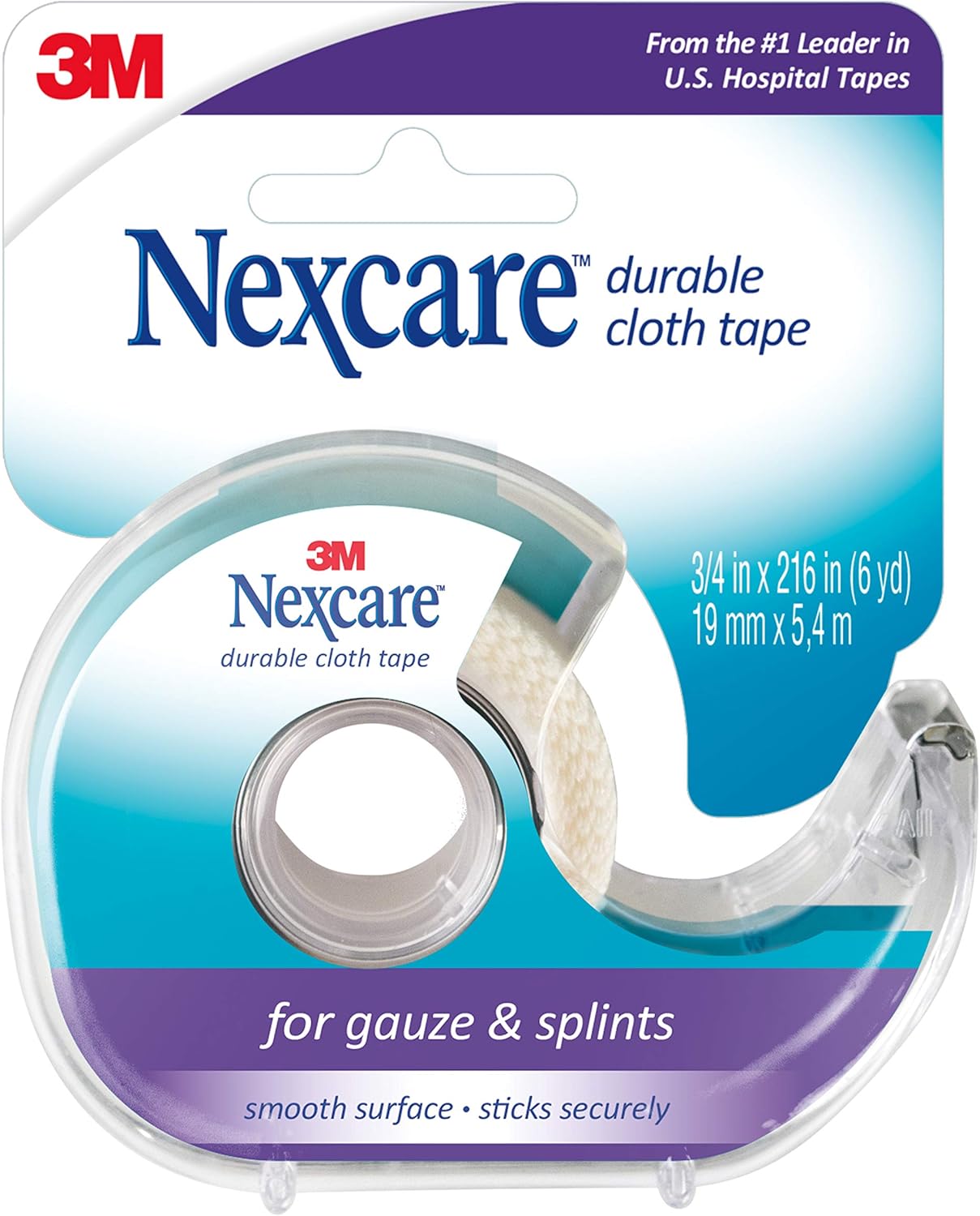Nexcare Durable Cloth FirstAid Tape with Dispenser, 19mm x 5.48m, 24