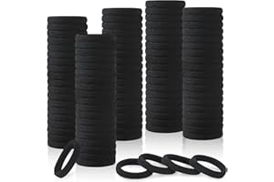 KECUCO 100 pcs Black Hair Ties for Women Mens Girls, Large Stretch Cotton Seamless Hair Bands, Hair Elastic Ponytail Holders 