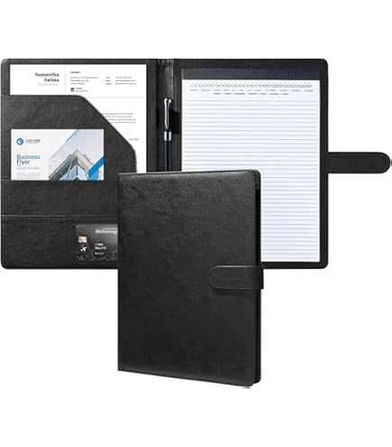 Calfinder Conference Folder, PU Leather Padfolio Folder, Business Portfolio Organizer With A4 Clipboard/Zipper, Business Briefcase Organizer Ordner With Writing Pad, Brown