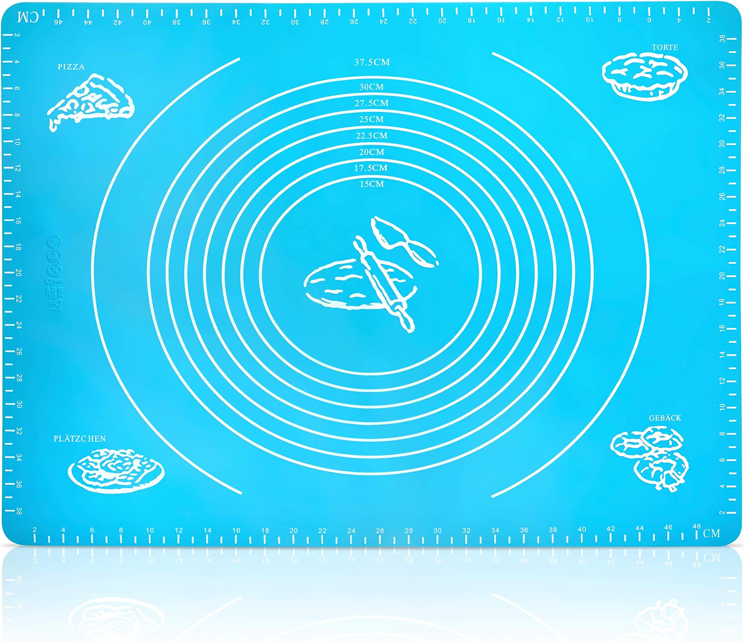 BelmaliaLarge Dough Mat, Silicone Rolling Mat, Heat Resistant, Baking Mat for Pizza, Fondant, Baking, Kitchen 50x40cm Blue
