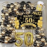50th Birthday Decorations For Men/Women-Black And Gold Balloon Arch Kit, Happy 50th Birthday Banner, 32 Inch 50 Balloons, Over The Hill 50th Birthday Decorations For Home Outdoor Birthday Decor