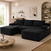 Chorlenimi Boneless Couch, Modular Sectional Couches for Living Room, U-Shaped Cloud Couch Sofa with Deep Seat, Fluffy Corduroy Upholstered Corner Sofa