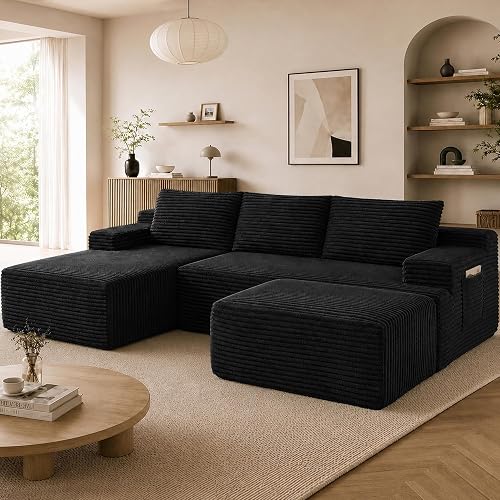 Chorlenimi Boneless Couch, Modular Sectional Couches for Living Room, U-Shaped Cloud Couch Sofa with Deep Seat, Fluffy Corduroy Upholstered Corner Sofa