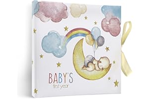Holoary Baby Memory Book 52 Pages, 250gsm Cardboard, A Milestone Book to Record Every Event from Birth to Age 1, Record Baby's First Time Scrapbook Photo Album