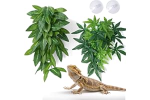 2Pcs Reptile Hanging Plants with Suction Cup for Terrarium Accessories, Artificial Hanging Vines Plants for Geckos Bearded Dr
