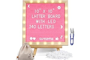DOUBLECARE Pink Felt Letter Board with Lights, Built-in LED Lights -Message Board Adjustable Stand, 340 Letters and Christmas,- for Menus, Pregnancy Announcement, Weddings, Party Planning(10 * 10)